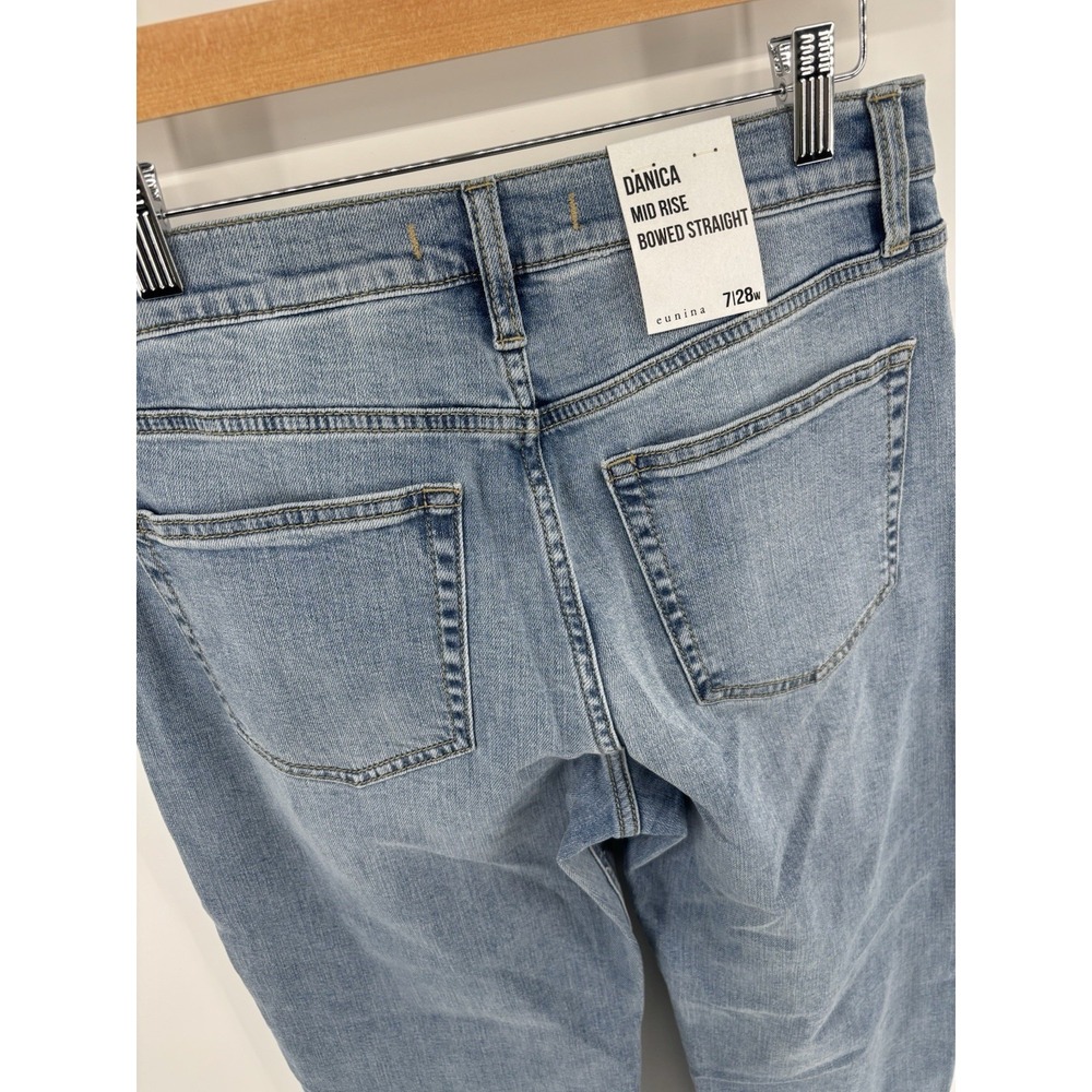 NWT Eunina Danica Bowed Straight Mid Rise Jeans Sz 7/28 Momcore Barrel Style - Picture 12 of 16